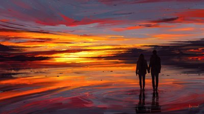 Un romántico paseo por la playa al atardecer de Alena Aenami