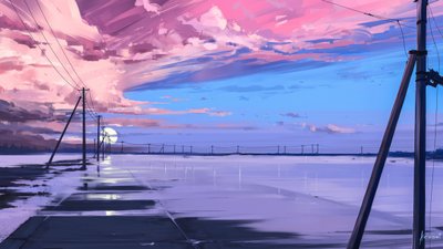 Reflexión sobre el camino al atardecer de Alena Aenami