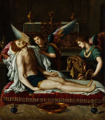 El Cuerpo de Cristo ungido por dos ángeles de Alessandro Allori