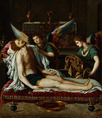 El cuerpo de Cristo ungido por dos ángeles de Alessandro Allori