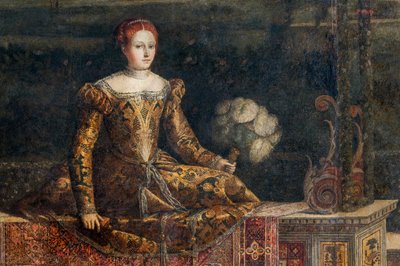 Retrato de una mujer de la nobleza, detalle de la Pequeña Sala de las Damas Nobles (óleo sobre lienzo pegado a las paredes) de Alessandro Bonvicino Moretto