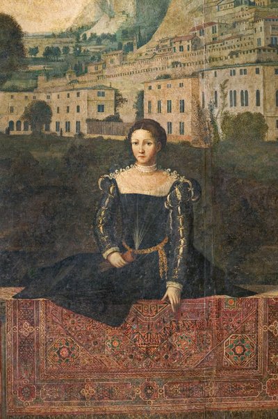 Retrato de una mujer de la nobleza, detalle de la Pequeña Sala de las Damas Nobles (óleo sobre lienzo pegado a las paredes) de Alessandro Bonvicino Moretto