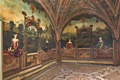 Pequeña habitación de las damas nobles (óleo sobre lienzo pegado a las paredes) de Alessandro Bonvicino Moretto