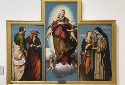 La Asunción de la Virgen con San Marcos y San Jerónimo, Santa Catalina de Alejandría y Santa Clara de Alessandro Bonvicino Moretto