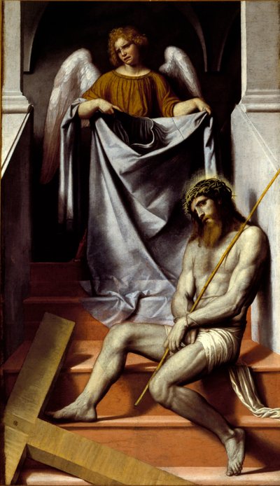 La Pasión de Cristo y el Ángel. Cristo cae en sufrimiento cerca de su cruz de Alessandro Bonvicino Moretto