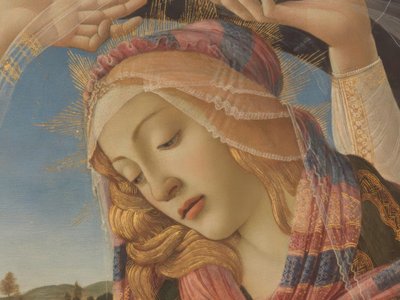 María con niño y cinco ángeles de Alessandro Filipepi