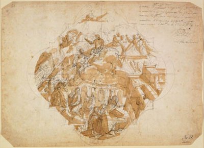 Las artes lamentan la destrucción de sus obras, diseño para una pintura de techo de Alessandro Gherardini