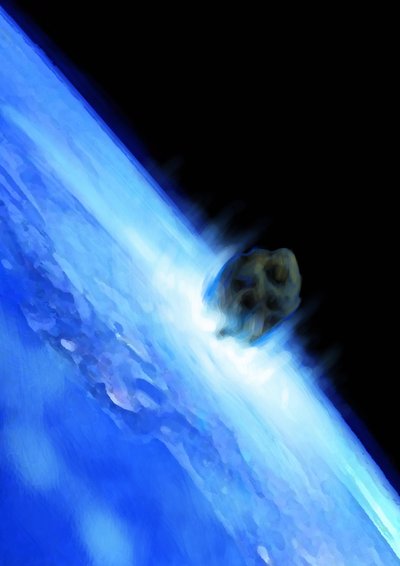 Un asteroide precipitándose hacia la Tierra, el fin del mundo. Dibujo de Alessandro Lonati. 2012. de Alessandro Lonati