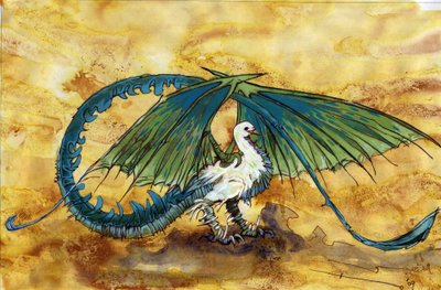 Fabulosa criatura: representación de un dragón, mitad paloma mi dragón. Dibujo de Alessandro Lonati de Alessandro Lonati