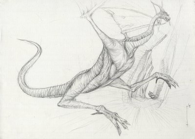 Criatura fantástica: Un dragón dibujado a lápiz por Alessandro Lonati de Alessandro Lonati