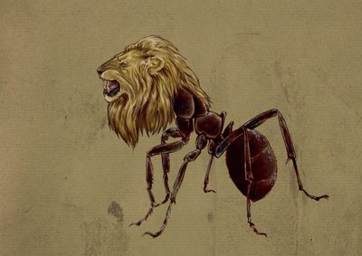 Monstruos y criaturas fantásticas, criptozoología: representación de un Myrmecoleo, hormiga con cabeza de león - Dibujo de Alessandro Lonati, 2012 de Alessandro Lonati