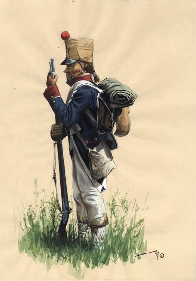 Primer Imperio (1804-1814 y 1815): Soldado de infantería francés del gran ejército napoleónico en traje de campaña. de Alessandro Lonati