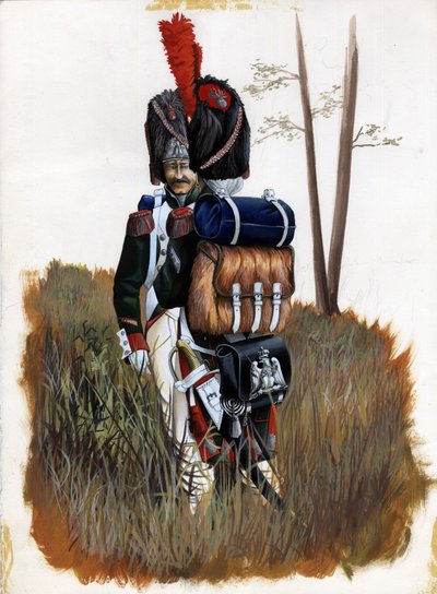 Primer Imperio (1804-1814 y 1815): Soldados granaderos de la Guardia Real del Gran Armee Napoleónico en Italia. Dibujo de Alessandro Lonati de Alessandro Lonati