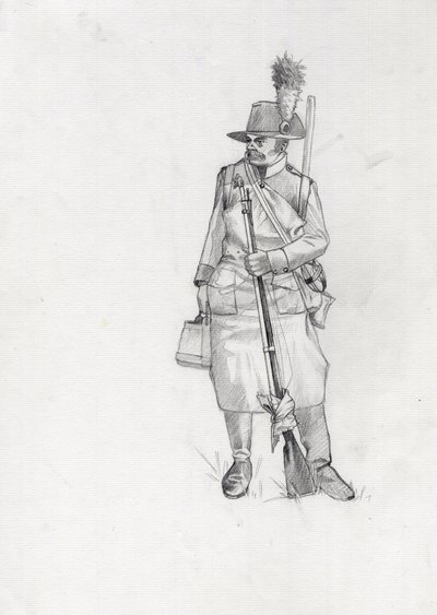 Primer Imperio (1804-1814 y 1815): soldado del ejército austro-húngaro, sapeur (o pionero). Dibujo de Alessandro Lonati de Alessandro Lonati
