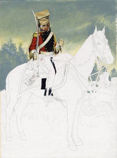 Primer Imperio (1804-1814 y 1815): soldado de la caballería ligera del gran ejército napoleónico francés. Dibujo inacabado de Alessandro Lonati. de Alessandro Lonati