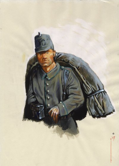 Primera Guerra Mundial 1914-1918: Jager o cazador austriaco con equipo de montaña en el frente de los Alpes en Italia. de Alessandro Lonati