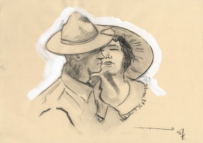 Primera Guerra Mundial 1914-1918: GI o soldado del ejército americano deja a su prometida para ir a la batalla. Dibujo de Alessandro Lonati de Alessandro Lonati