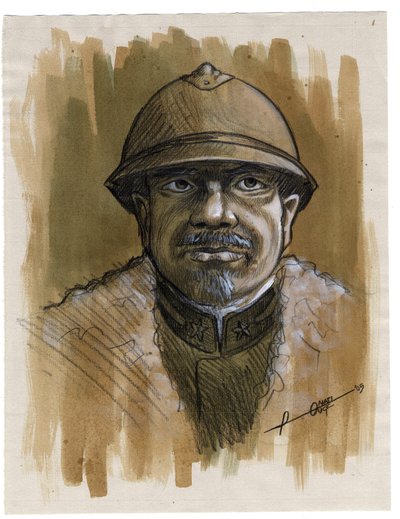 Primera Guerra Mundial 1914-1918: retrato de un soldado del ejército italiano en 1915. Dibujo de Alessandro Lonati de Alessandro Lonati