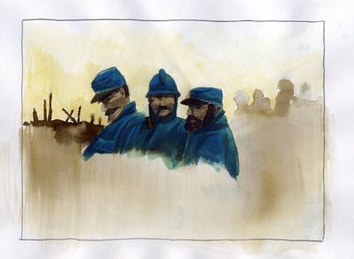 Primera Guerra Mundial: Soldados franceses durante la Primera Guerra Mundial Dibujo en color de Alessandro Lonati de Alessandro Lonati