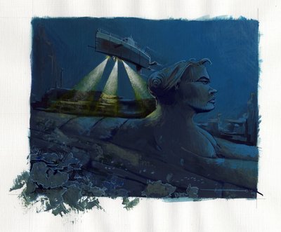 Ilustración del mito de la isla desaparecida bajo el mar de la Atlántida (Atlantis): un submarino explora los fondos y descubre las ruinas de la legendaria isla. Dibujo en color de Alessandro Lonati. de Alessandro Lonati