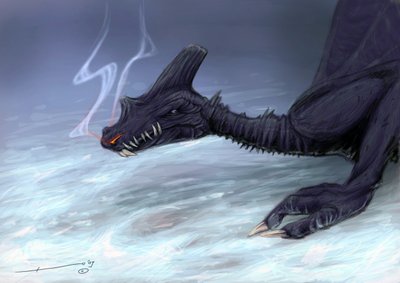 Criatura legendaria: Un dragón en la nieve Dibujo de Alessandro Lonati de Alessandro Lonati