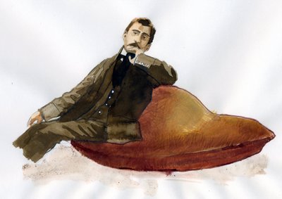 Marcel Proust sentado en su magdalena (tinta sobre papel) de Alessandro Lonati