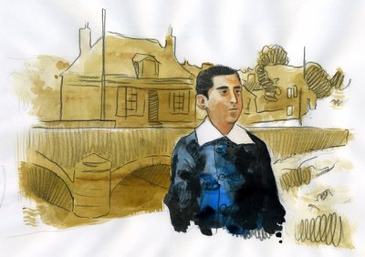 Marcel Proust joven en Illiers Combray (tinta sobre papel) de Alessandro Lonati