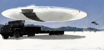 Fenómeno misterioso: captura de un platillo volante (OVNI u ovni) por el servicio secreto americano en el desierto de Nevada, en Estados Unidos. Dibujo de Alessandro Lonati de Alessandro Lonati