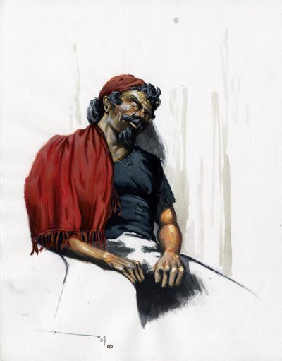 Pirata (corsario) o marinero durmiendo. Dibujo en color de Alessandro Lonati. de Alessandro Lonati