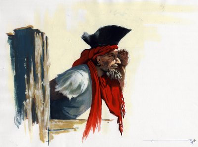 Pirata del Caribe mirando al horizonte. Dibujo de Alessandro Lonati. de Alessandro Lonati