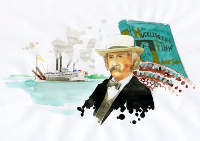 Retrato del escritor estadounidense Mark Twain (1835-1910) (Retrato del escritor estadounidense Mark Twain) Ilustración de Alessandro Lonati de Alessandro Lonati