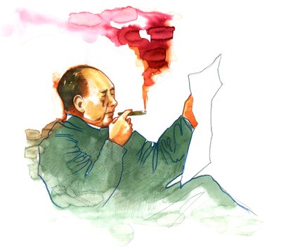 Retrato del revolucionario comunista chino y padre fundador de la República Popular China Mao Zedong de Alessandro Lonati