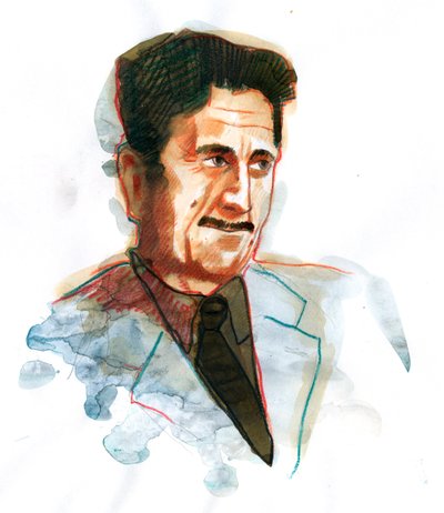 Retrato del escritor y periodista inglés George Orwell (Retrato del escritor británico George Orwell) de Alessandro Lonati