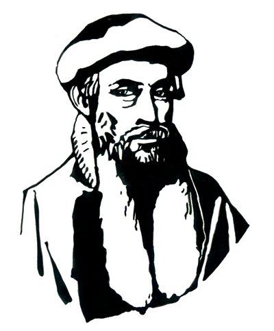 Retrato de Johannes Gensfleisch dit Gutenberg (1400-1468), impresor alemán (Retrato de Johannes Gutenberg) Ilustración de Alessandro Lonati de Alessandro Lonati