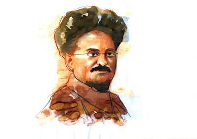 Retrato de León Trotsky (Trotzky o Trotsky) (1879-1940) (Retrato de León Trotsky, revolucionario y teórico marxista, político soviético y líder fundador del Ejército Rojo) de Alessandro Lonati