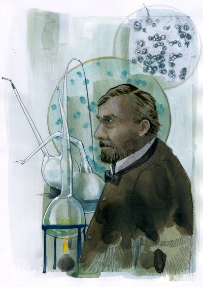 Portrait of Louis Pasteur (1822-1895) scientist francais (Retrato de Louis Pasteur químico y microbiólogo francés famoso por sus descubrimientos de los principios de la vacunación, la fermentación microbiana y la pasteurización) Ilustración de Alessandro L de Alessandro Lonati