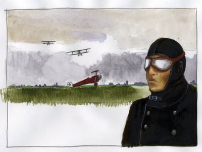 Retrato de Manfred von Richthofen apodado el barón rojo (1892-1918) aviador alemán (Retrato de Manfred von Richthofen, el barón rojo, piloto de caza alemán) Ilustración de Alessandro Lonati de Alessandro Lonati