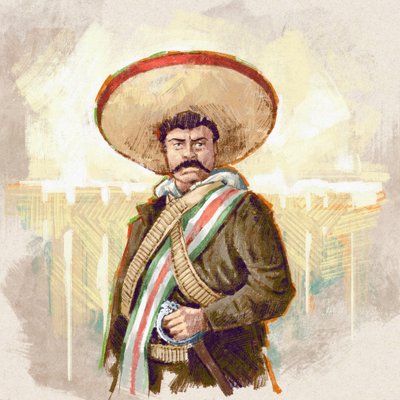 Retrato del revolucionario mexicano Pancho Villa, 2023 (ilustración) de Alessandro Lonati