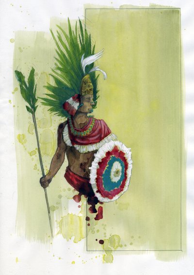 Portrait of Moctezuma (Montezuma) II (1466-1520) Aztec Emperor (Retrato del emperador azteca Moctezuma II) Ilustración de Alessandro Lonati de Alessandro Lonati