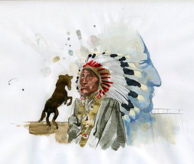 Retrato del líder guerrero nativo americano de los Oglala Lakota Caballo Loco (1840-1877) (Tashunka-witko) Ilustración de Alessandro Lonati de Alessandro Lonati