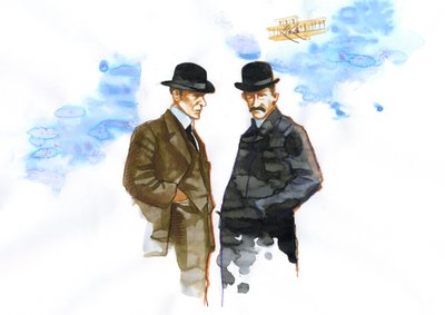 Retrato de Orville (1871-1948) y Wilbur Wright (1867-1912) pioneros americanos de la aviación (Wright brothers, Orville and wilbur American brothers, inventors, and aviation pioneers) de Alessandro Lonati