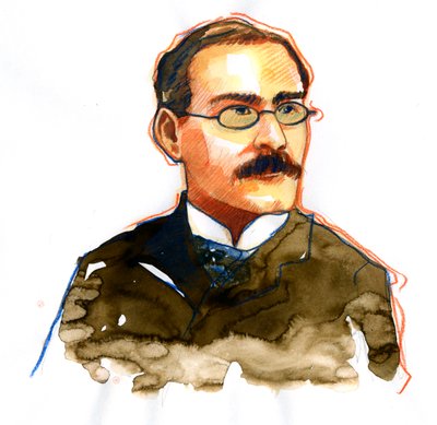 Retrato de Rudyard Kipling (1865-1936), escritor inglés ((Retrato del escritor Rudyard Kipling) de Alessandro Lonati