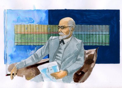 Retrato de Sigmund Freud (1856-1939), psiquiatra austriaco (Retrato de Sigmund Freud neurólogo austriaco y padre del psicoanálisis) - Ilustración de Alessandro Lonati de Alessandro Lonati
