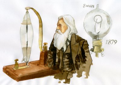 Retrato de Sir Joseph Wilson Swan (1828-1914) electricista y químico británico (Retrato del físico y químico británico Joseph Swan) de Alessandro Lonati