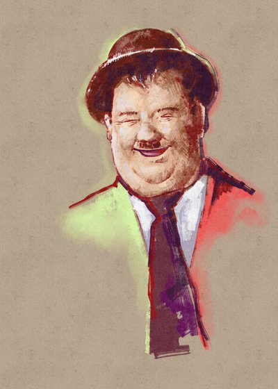 Retrato del cómico Oliver Hardy (ilustración) de Alessandro Lonati