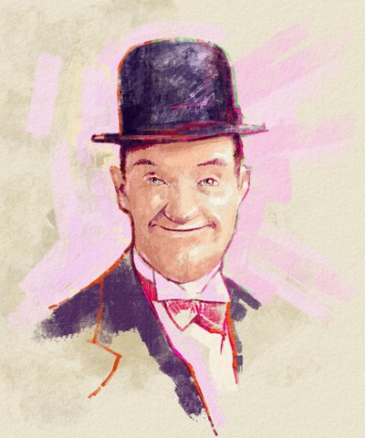 Retrato del cómico Stan Laurel (ilustración) de Alessandro Lonati