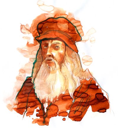 Retrato del artista y científico italiano Leonardo da Vinci (1452-1519) (Retrato del polímata italiano Leonardo da Vinci) de Alessandro Lonati