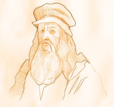 Retrato del artista y científico italiano Leonardo da Vinci (1452-1519) (Retrato del polímata italiano Leonardo da Vinci) de Alessandro Lonati