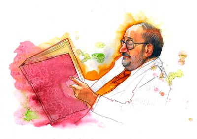 Retrato del intelectual italiano Umberto Eco (1932-2016) de Alessandro Lonati