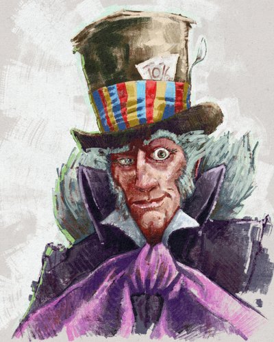Retrato del sombrerero loco (ilustración) de Alessandro Lonati